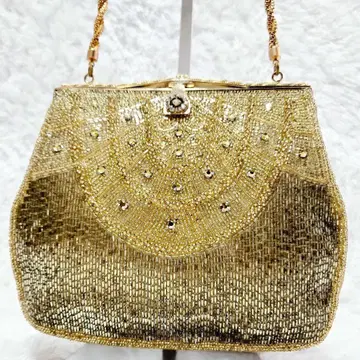 비즈 자수 파티 백 골드 가마구치 체인 포멀 결혼식