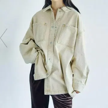 LEPSIM 프린지 패치 BIG 데님 셔츠