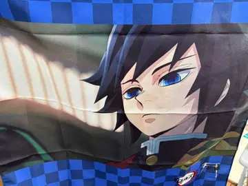 귀멸의 칼날 캐릭터 타월 파랑과 블랙 체크 무늬