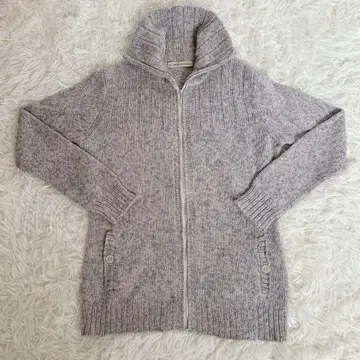 휴먼 우먼 울 혼방 집업 니트 가디건 M 멜란지 블루