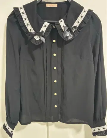 사다리 레이스 세일러 카라 블라우스 블랙