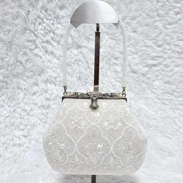 비즈 자수 파티 백 가마구치 화이트 결혼식 포멀