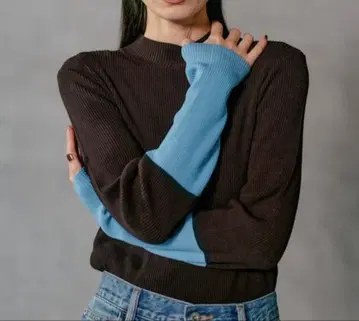 새상품 LEPSIM 렙심 12게이지 소매 배색 풀오버 2 브라운 x 블루