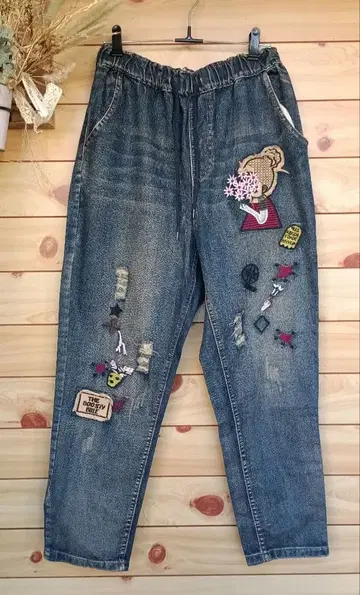 Y2K 그런지 자수 입체 데미지 데님 빈티지풍 3d 모리걸