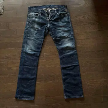 REPLAY 다크 블루 스트레이트 데님 버튼 플라이 31인치