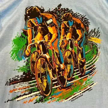 80s USA 빈티지 롱 T 사이클링 분위기 LARGE 파랑