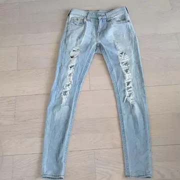 새상품급 트루릴리젼 데미지 스키니 데님 체인 스티치