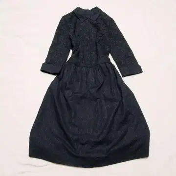 고스로리 레이스 절개 원피스 블랙 카라 부착 빈티지 모드 스타일