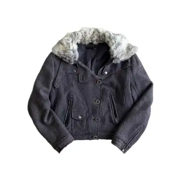 p 코트 울 코트 퍼 브라운 페어리 그런지 모리걸 버튼