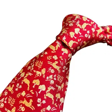 폴 스튜어트 최고급 실크 넥타이 레드 올 패턴 보타니컬