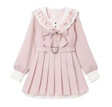 유메텐보 DearMyLove 세일러 비쥬 레이스 프릴 원피스 긴팔 미니