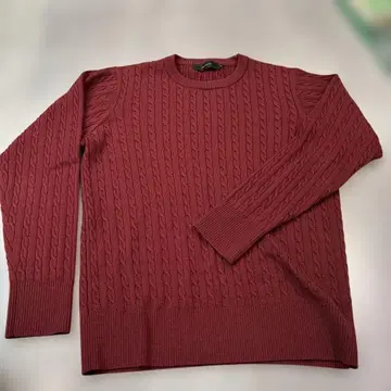 ARTISAN 버건디 케이블 니트 스웨터 턱 진홍색