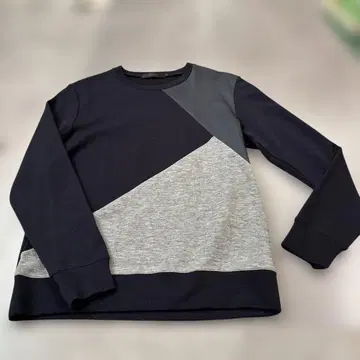 ARTISAN 비대칭 맨투맨 가죽 롱T 네이비