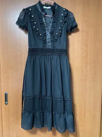 axes femme 블랙 원피스 프릴 펄 리본 L 사이즈