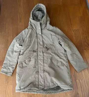 여성용 카키 후드 부착 모즈 코트 L 사이즈