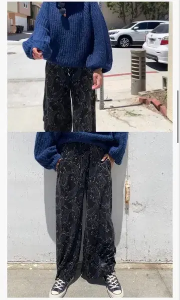 LITRAL 페이즐리 무늬 와이드 팬츠 사이즈 38 블랙