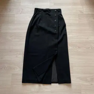 타이트 롱 스커트 블랙 슬릿 랩 스커트풍
