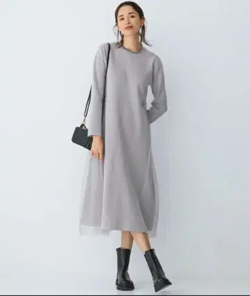 DINOS 전후 2웨이 튤 도킹 니트 원피스