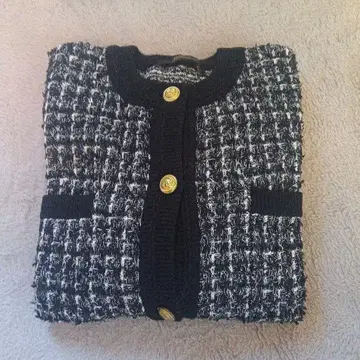 relume 블랙 앤 화이트 트위드 가디건