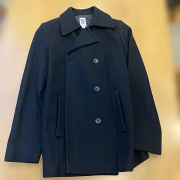 MICHEL KLEIN 블랙 울 더블 브레스트 피 코트 38