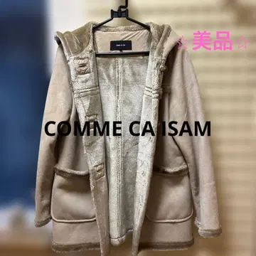 COMME CA ISAM 후드 부착 무스탕 코트 베이지 F 사이즈