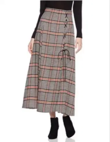 스나이델 체크 슬릿 롱 스커트