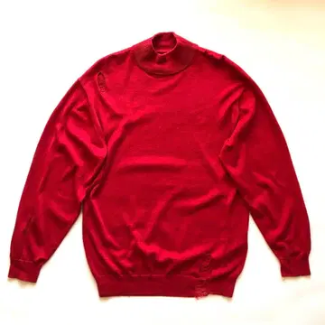 새상품급 베이퍼라이즈 모크넥 데미지 니트 레드 S 빔즈