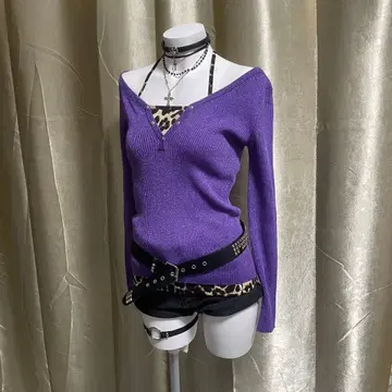 라메 믹스 리브 티셔츠 y2k 헤이세이 갸루 페어리 그런지