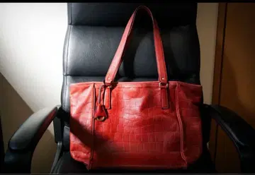 [ aniary ] 고급 천연 가죽 토트백 레드 크로커다일풍 엠보