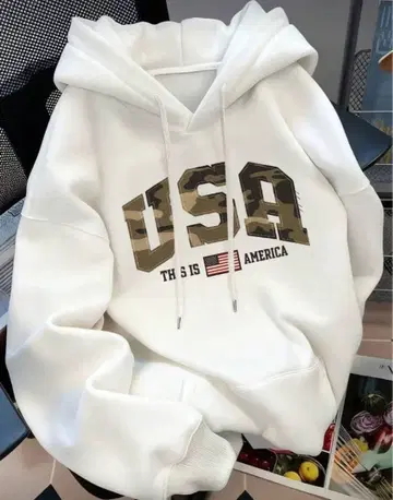 화이트 USA 프린트 후드티 M
