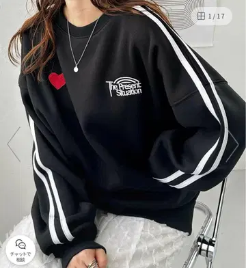 GeeRA FIRSTMOOD 콜라보 ] 하트 자수 라인 속기모 맨투맨