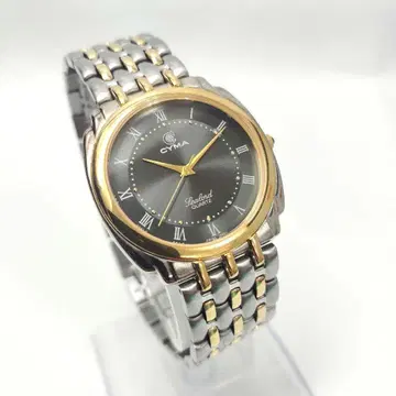 [ T ] CYMA 골드 실버 쿼츠 손목시계 작동 안 함