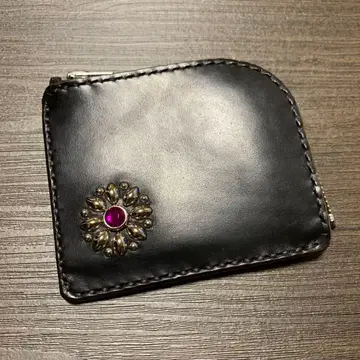 미니 L자형 코인 케이스 미니 지갑 크롬 엑셀 스터드 가죽 공예