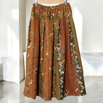 기모노 리메이크 롱턱 스커트 골드 컬러 나비