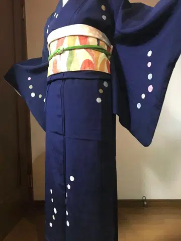 앤티크 기모노 네이비 반짝이는 도트