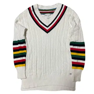 TOMMY HILFIGER 케이블 니트 크리켓 스웨터 V넥