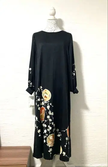 블랙 전통 예복 기모노 리메이크 포멀 원피스&리본 벨트