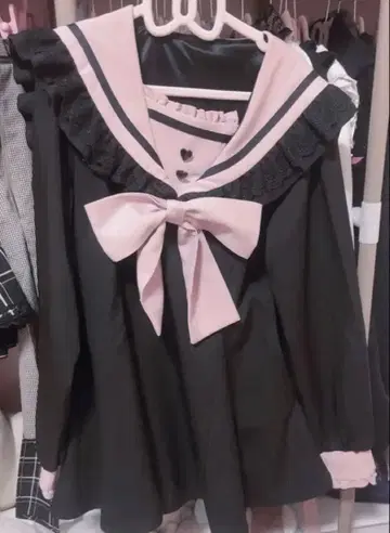 유메텐보 세일러 레이스 리본 셋업 블랙 x 핑크 정품