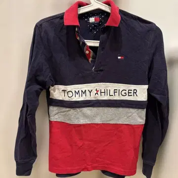 TOMMY HILFIGER 긴팔 피케 셔츠 S 사이즈 네이비/레드