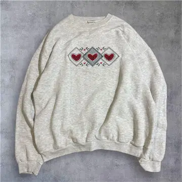 빈티지 맨투맨 트레이닝복 하트 무늬 레트로 디자인 XL 라이트 그레이