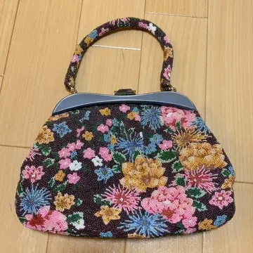 꽃무늬 총 비즈 자수 비즈 백 핸드백 기모노 가방 쇼와 레트로 가마구치
