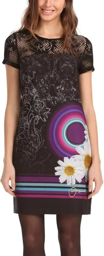 Desigual 원피스 자수 시스루 꽃무늬