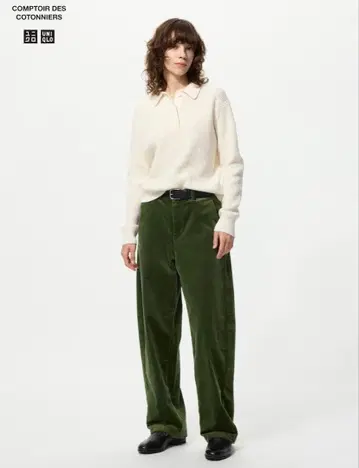 유니클로 코듀로이 커브 팬츠 긴 길이 그린 코토니에 UNIQLO M