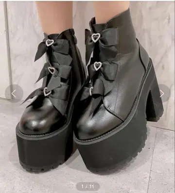 ROJITA 로지타 트리플 리본 숏부츠 블랙