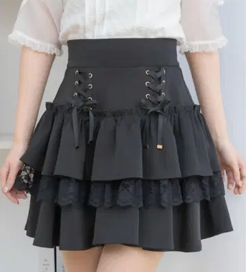 couture by ROJITA 레이스업 티어드 미니 치마바지 블랙