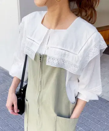 Spick&Span 코튼 보일 레이스 블라우스 세일러 카라 스픽앤스팬
