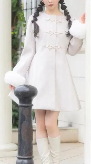 evelyn 리본 비트 코트 핑크