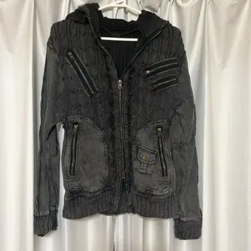 다크 그레이 후드 부착 캐주얼 자켓 빈티지 니트