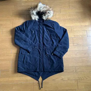 여성용 퍼 포함 충전솜 모즈 코트 네이비 XL