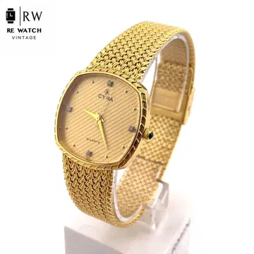 A504 CYMA 604X 골드 쿼츠 손목시계 메쉬 밴딩